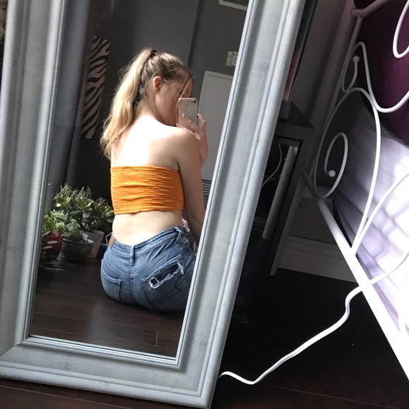 🦋3/$50 Aritzia Wilfred front tie crop tube top in mustard - Picture 5 of 8